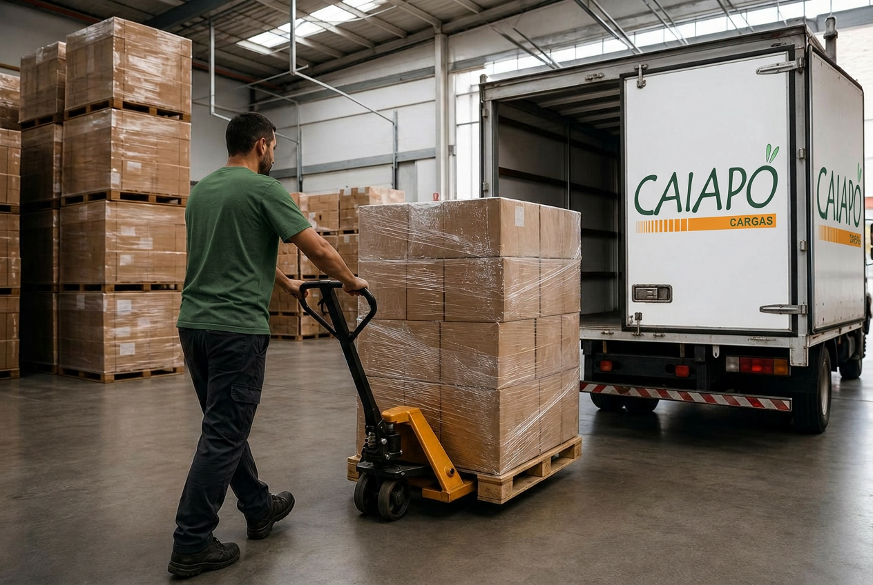 Operador carregando pallet em truck no centro de distribuição